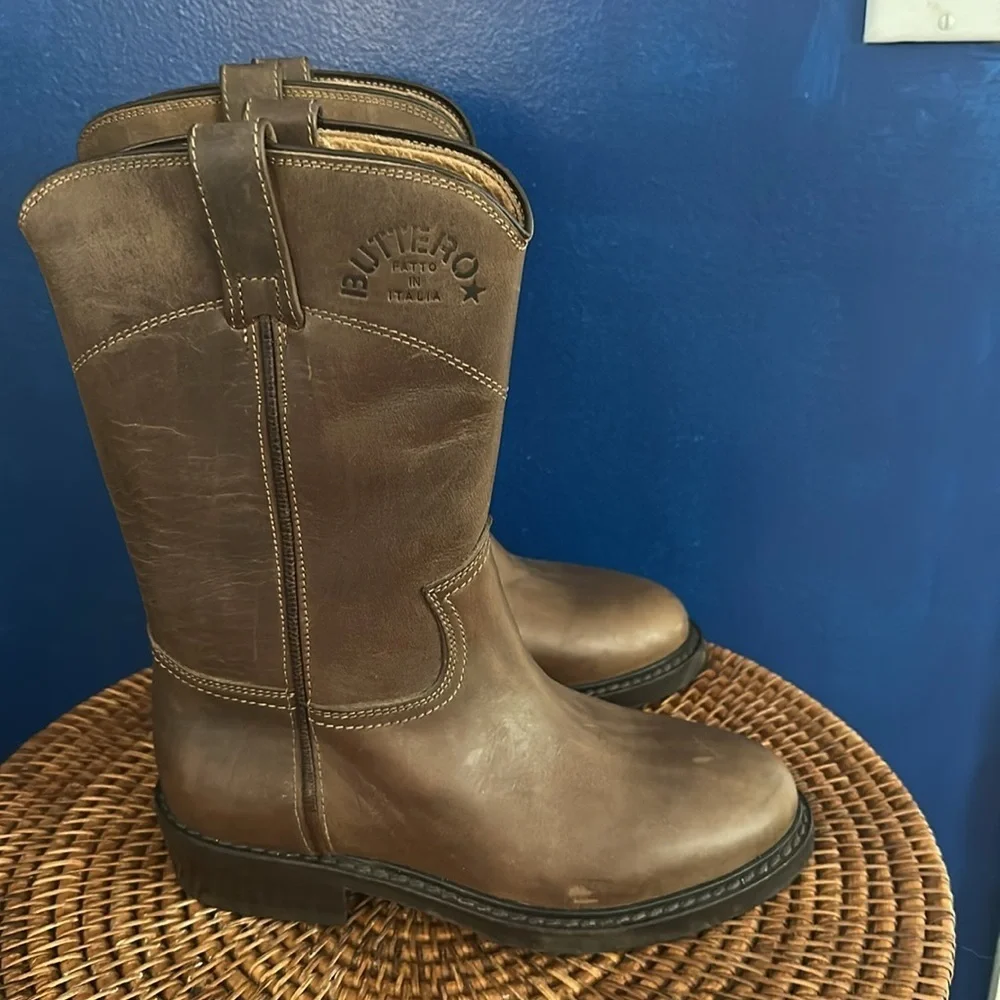 Unisex BUTTERO Italian Made Brown Leather Pull On Boots Sz 37 W 6.5 Men 5